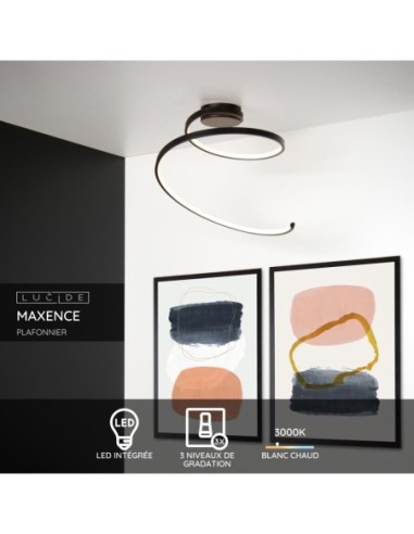 Plafonnier Diam. 46 cm LED 3 StepDim 1x24W 3000K Noir -Lucide - Maxence