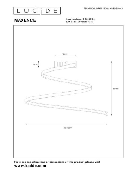 Plafonnier Diam. 46 cm LED 3 StepDim 1x24W 3000K Noir -Lucide - Maxence