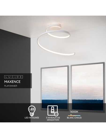 Plafonnier Diam. 46 cm LED 3 StepDim 1x24W 3000K Blanc- Lucide - Maxence
