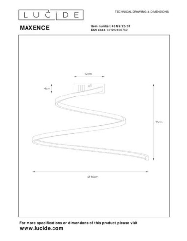 Plafonnier Diam. 46 cm LED 3 StepDim 1x24W 3000K Blanc- Lucide - Maxence