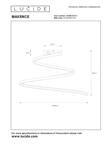 Plafonnier Diam. 46 cm LED 3 StepDim 1x24W 3000K Blanc- Lucide - Maxence
