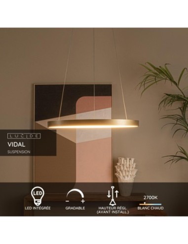 Lucide - Vidal - Suspension Led  Dimmable  2700K Or mat - fiche technique