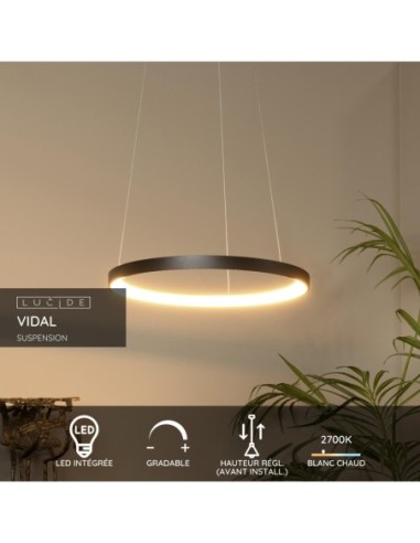 Lucide VIDAL Suspension Diam. 58 cm LED Dim. 1x48W 2700K Noir | Deko Light