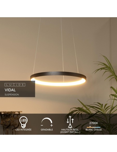 Lucide VIDAL Suspension Diam. 58 cm LED Dim. 1x48W 2700K Noir | Deko Light