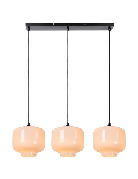 Suspension Led métal noir verre opalin 3xE27 - Lucide - Medine