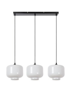 Suspension Led métal noir verre opalin 3xE27 - Lucide - Medine 2