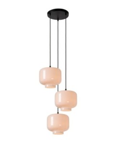 Suspension Led ronde métal noir verre opalin ronde 3xE27 - Lucide - Medine