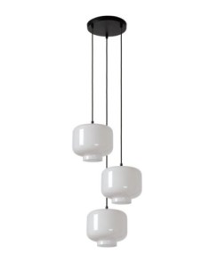 Suspension Led ronde métal noir verre opalin ronde 3xE27 - Lucide - Medine 2