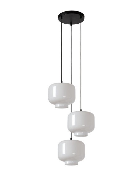 Lucide - Medine - Suspension Led ronde métal noir verre opalin ronde 3xE27