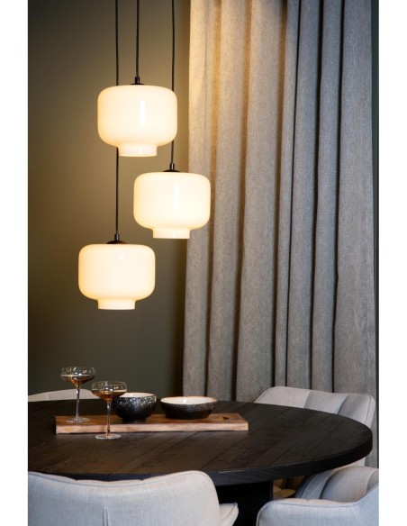 Medine  de Lucide -  Suspension Led ronde métal noir verre opalin ronde 3xE27
