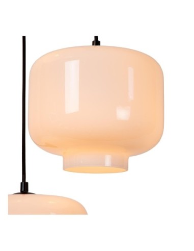 Medine  de Lucide -  Suspension Led ronde métal noir verre opalin ronde 3xE27 - détail