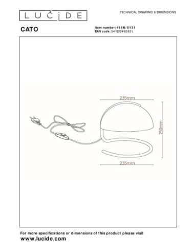 Lampe de table Diam. 23,5 cm 1xE27 40W Blanc - Lucide- Cato