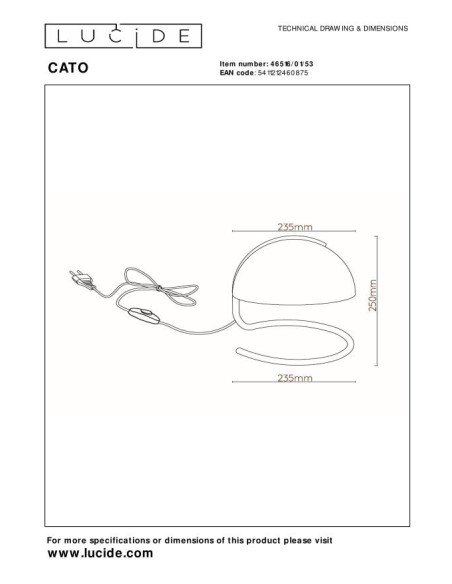 Lampe de table Diam. 23,5 cm 1xE27 40W Orange - Lucide - Cato