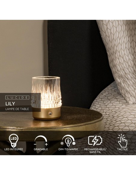 Lily  de Lucide - Lampe de table autonome  Or Mat - fiche technique
