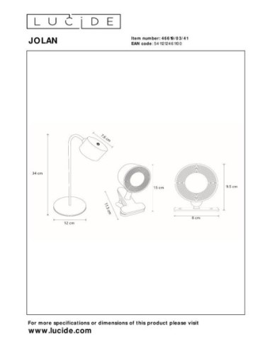 Lampe Led polyvalente magnétique rechargeable taupe - Lucide -  Jolan - dessin technique