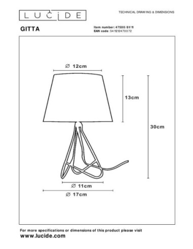 Lucide - Gitta - Lampe de table Diam. 17 cm 1xE14 - dessin technique