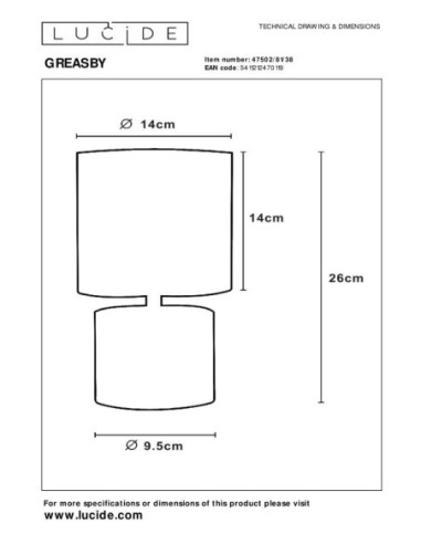 Lampe de table Diam. 14 cm 1xE14 40 W IP20 Crème - Lucide - Greasby