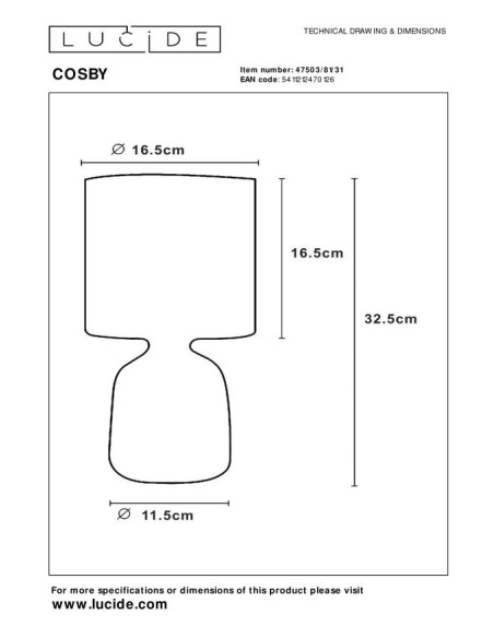 Lampe de table Diam. 16,5 cm 1xE14 40W IP20 Blanc - Lucide - Cosby
