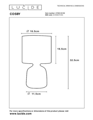 Lampe de table Diam. 16,5 cm 1xE14 40W IP20 Gris - Lucide - Cosby