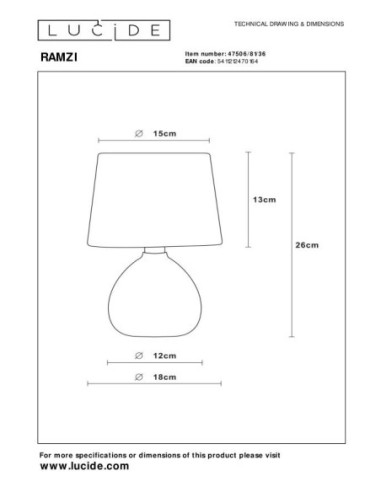 Ramzi  de Lucide - Lampe de table Diam. 18 cm 1xE14 - dessin technique