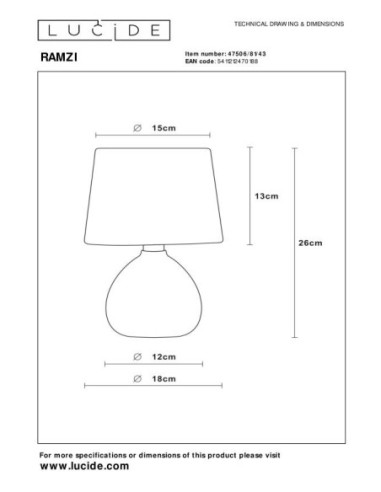 Ramzi - Lucide - Lampe de table Diam. 18 cm 1xE14  - dessin technique