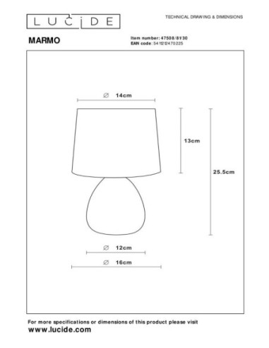 Marmo  de Lucide - Lampe de table Diam. 16 cm 1xE14 - dessin technique