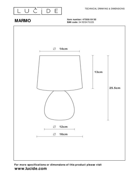 Marmo  de Lucide - Lampe de table Diam. 16 cm 1xE14 - dessin technique