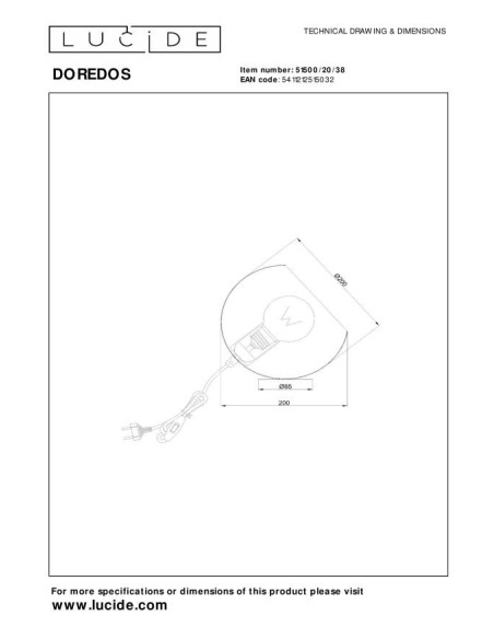 Doredos  - Lucide - Lampe de table forme boule - dessin technique