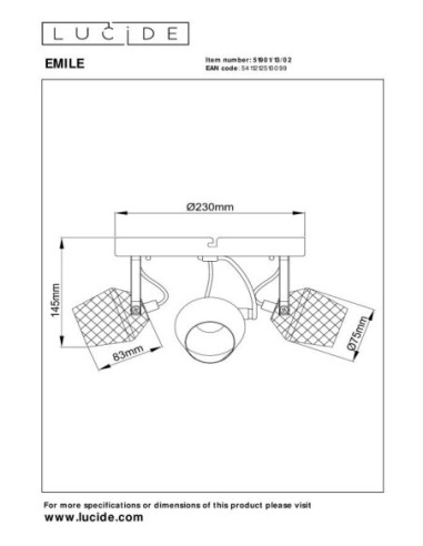 Plafonnier Led Diam. 23 cm 3xGU10 8W Or Mat / Laiton - Lucide - Emile