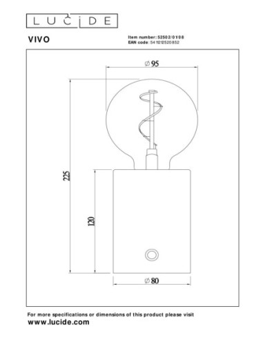 Lampe de table Diam. 8 cm LED Dim. E27 1x1W 2700K Gris - Lucide - Vivo