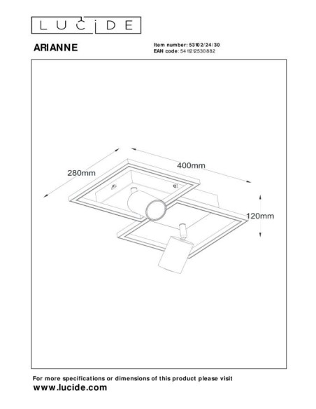 Plafonnier LED 2xGU10 2x50 W Aluminium Noir - Lucide - Arianne