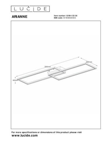 Plafonnier Led CCT 1x23W 2700K/4000K 1100 Lm Noir- Lucide - Arianne