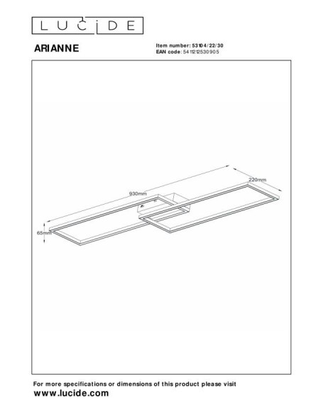 Plafonnier Led CCT 1x23W 2700K/4000K 1100 Lm Noir- Lucide - Arianne