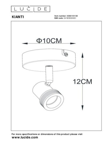 Kianti  de Lucide - Plafonnier / Applique murale 1xGU10 - dessin technique