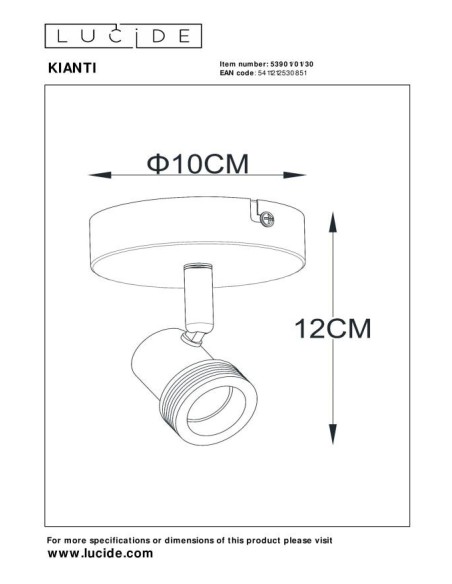 Kianti  de Lucide - Plafonnier / Applique murale 1xGU10 - dessin technique