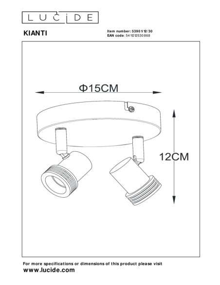 Lucide KIANTI Spot plafond Diam. 15 cm 2xGU10 Noir