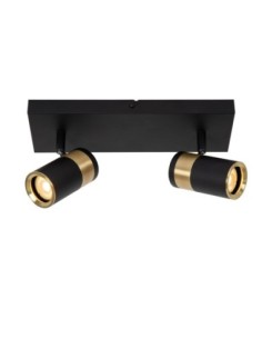Plafonnier orientable 2xGU10 noir Mat / Laiton - Lucide - Gorik