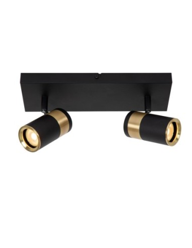 Plafonnier orientable 2xGU10 noir Mat / Laiton - Lucide - Gorik
