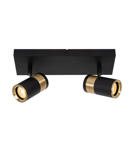 Plafonnier orientable 2xGU10 noir Mat / Laiton - Lucide - Gorik
