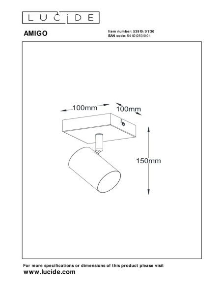 Plafonnier / Applique mural 1xGU10 40 W Dimmable Noir - Lucide - Amigo