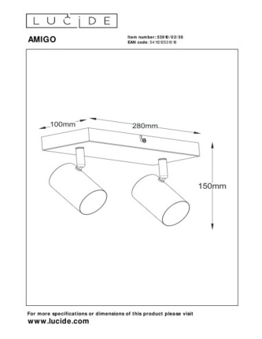 Plafonnier Led  2xGU10 40 W Dimmable Métal Noir - Lucide - Amigo