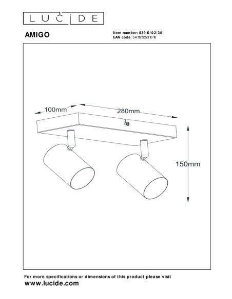 Plafonnier Led  2xGU10 40 W Dimmable Métal Noir - Lucide - Amigo
