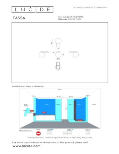 Applique murale Salle de bains LED 1x10W 1800K/3000K IP44 Noir - Lucide - Tassa