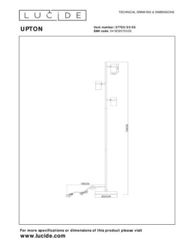 Lampadaire 40W  3xGU10 Verre Fumé et Noir - Lucide - UPTON