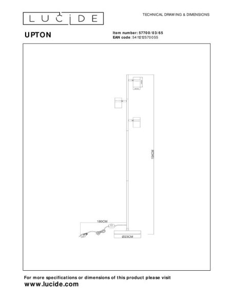 Lampadaire 40W  3xGU10 Verre Fumé et Noir - Lucide - UPTON