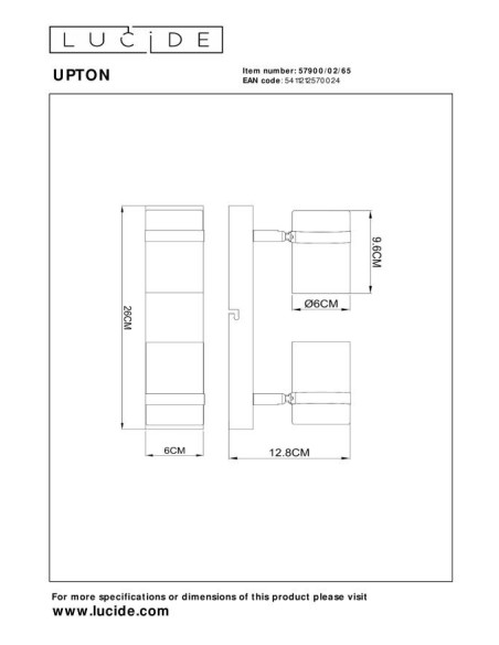 Plafonnier Led 40 W 2xGU10 Verre Fumé et Noir - Lucide -UPTON