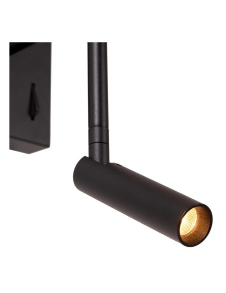 Lucide - Finan - Applique murale rotative + port USB + liseuse orientable noire