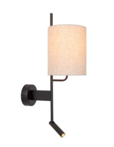 Applique murale métal noir abat-jour lin + liseuse - E27 - Lucide  - Magic