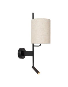 Applique murale métal noir abat-jour lin + liseuse - E27 - Lucide  - Magic 2