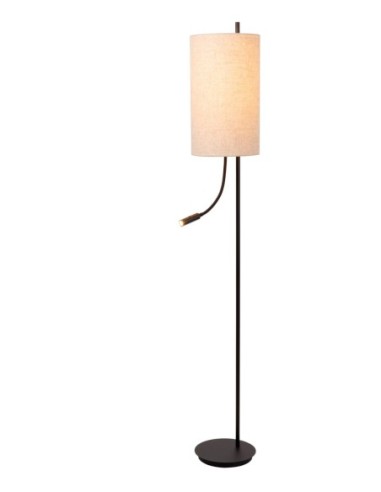 Lampadaire métal noir abat-jour lin + liseuse - E27 - Lucide  - Magic